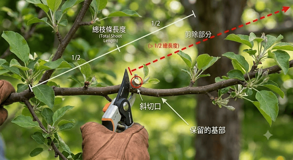 與疏剪從基部剪除不同,強剪式截剪則會保留基部。