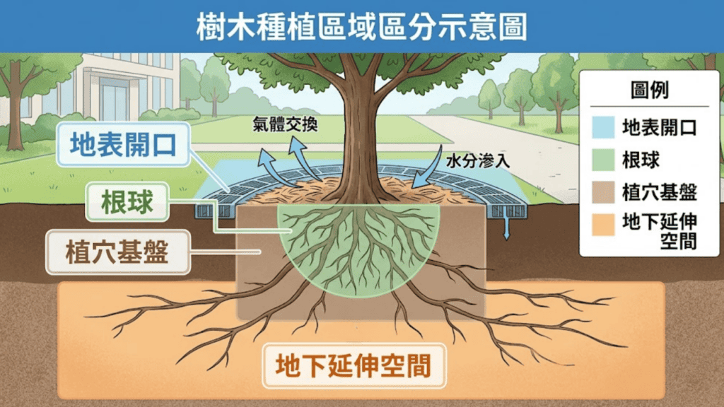 樹穴可以特指地表開口，也可泛指整個樹木種植區域。
